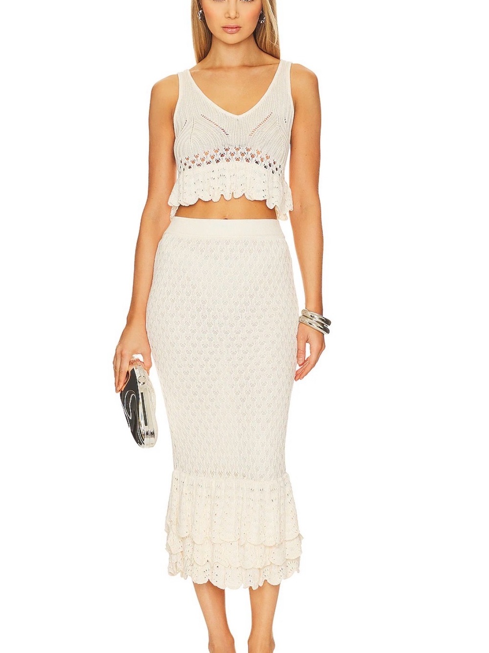 Beach Riot Cream Crochet Midi Dress - Knit Two-Piece Look